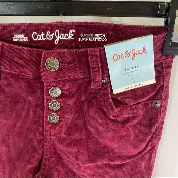 Cat & Jack Girls’ Super Stretch Corduroy Burgundy Skinny Pants - Picture 3 of 5
